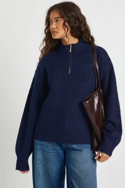 Pull-over en maille douce surdimensionné à col zippé