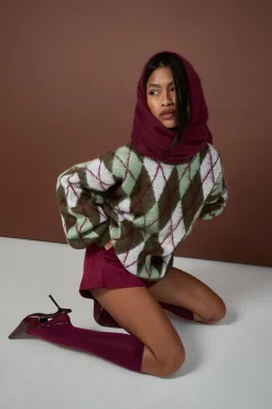 Pull-over en maille surdimensionné à motif argyle brossé