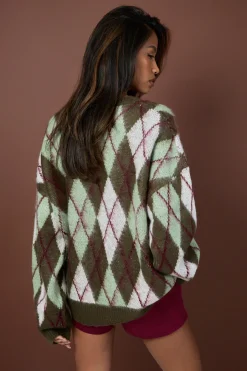 Pull-over en maille surdimensionné à motif argyle brossé