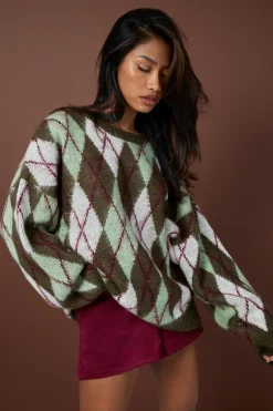 Pull-over en maille surdimensionné à motif argyle brossé