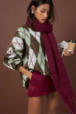 Pull-over en maille surdimensionné à motif argyle brossé