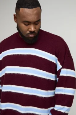 boohooMAN Pull-over oversize en maille brossée à rayures contrastées<Homme Tout Afficher|Maille