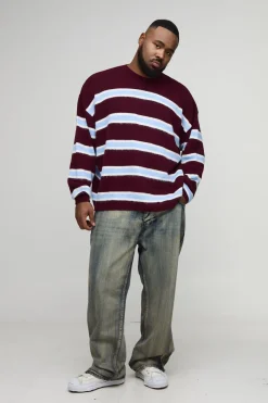 boohooMAN Pull-over oversize en maille brossée à rayures contrastées<Homme Tout Afficher|Maille