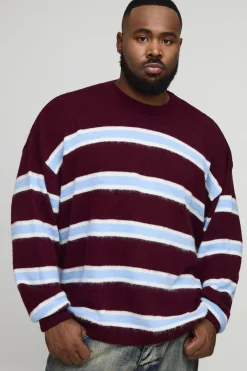 boohooMAN Pull-over oversize en maille brossée à rayures contrastées<Homme Tout Afficher|Maille