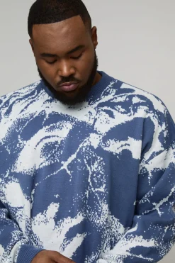 Pull-over oversize "Face" en maille jacquard