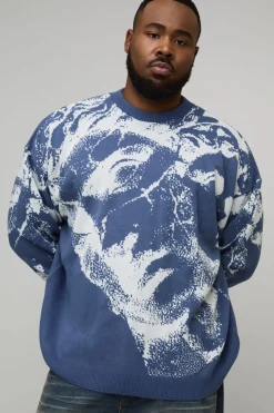 Pull-over oversize "Face" en maille jacquard