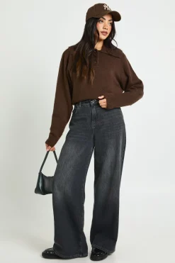 Pull-over polo en tricot à col surdimensionné