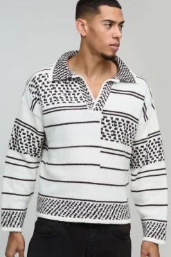 Pull-over polo tricoté à motif brossé, surdimensionné et à coupe boxy