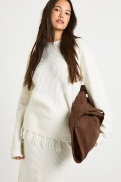 boohoo Pull oversize avec détail d'ourlet à pampilles et jupe tricotée coordonnée<Femme Pulls Et Gilets|Toutes Les Mailles