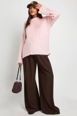 Pull oversize à col rond, duveteux, pour femmes enceintes