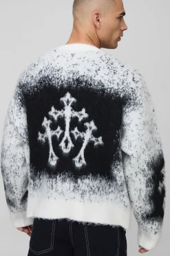 boohooMAN Pull oversize à coupe carrée, en maille jacquard croisée et duveteuse<Homme Maille|Mailles