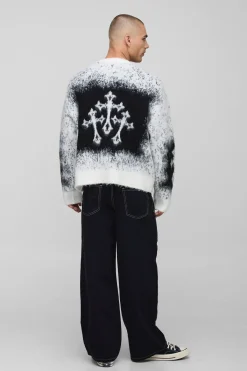 boohooMAN Pull oversize à coupe carrée, en maille jacquard croisée et duveteuse<Homme Maille|Mailles