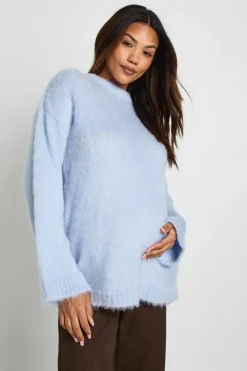 Pull oversize de maternité à col rond en tissu duveteux