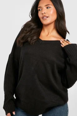 Pull oversize grande taille à encolure en V et dos en V