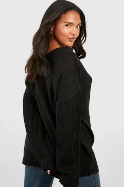 Pull oversize grande taille à encolure en V et dos en V