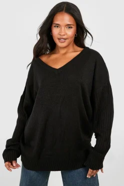 Pull oversize grande taille à encolure en V et dos en V