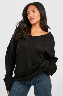 Pull oversize grande taille à encolure en V et dos en V