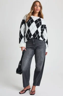 Pull oversize à imprimé argyle pailleté