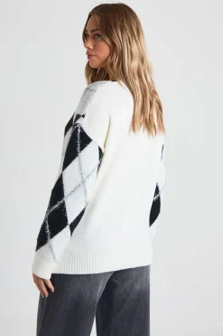 Pull oversize à imprimé argyle pailleté