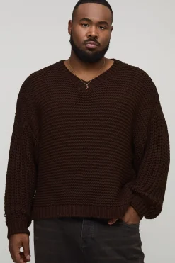 Pull-over surdimensionné à col en V en maille épaisse