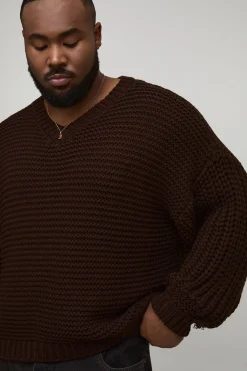 Pull-over surdimensionné à col en V en maille épaisse