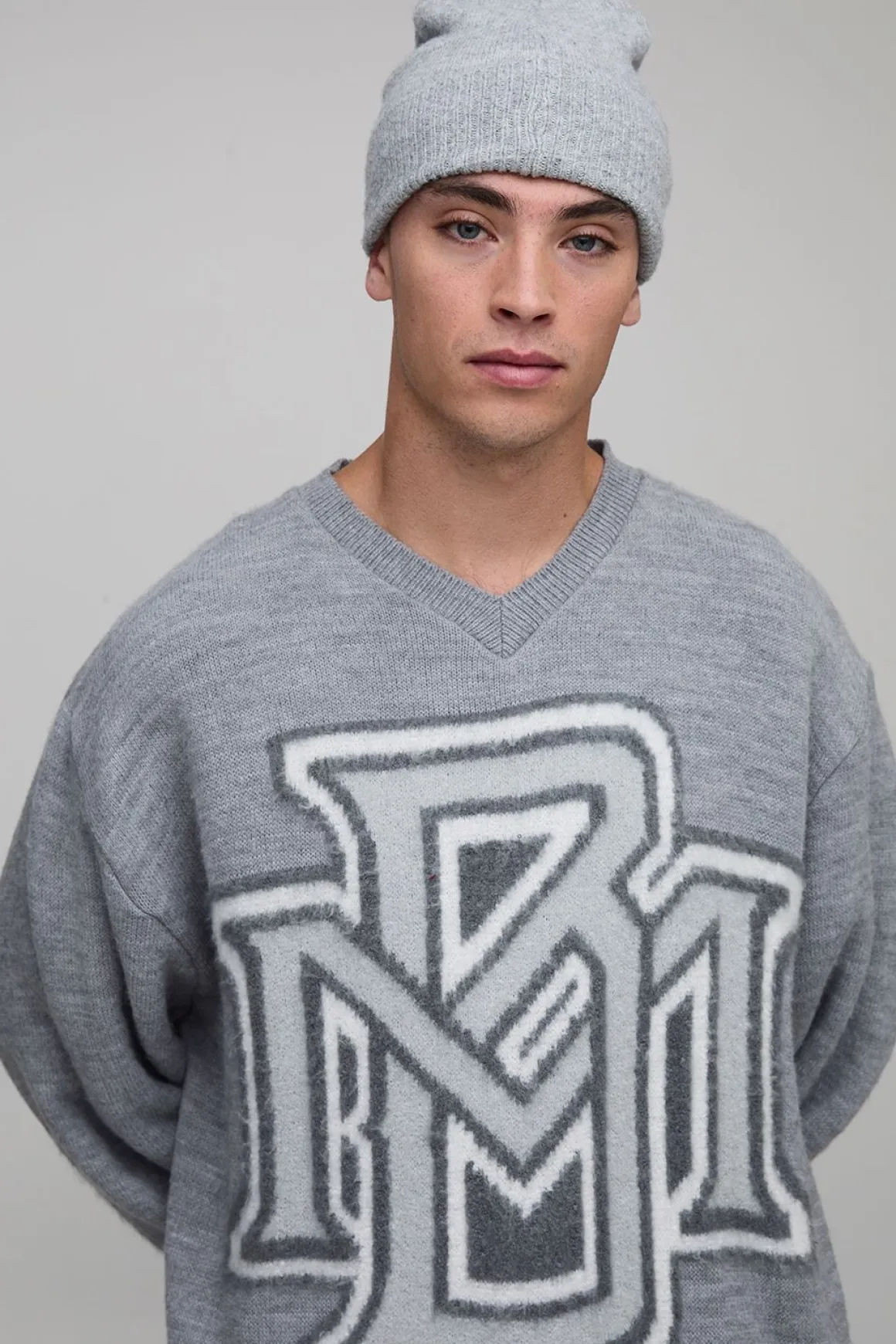 Pull-over surdimensionné, style boxy, en boucle brossée varsity tricotée