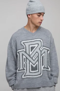 Pull-over surdimensionné, style boxy, en boucle brossée varsity tricotée