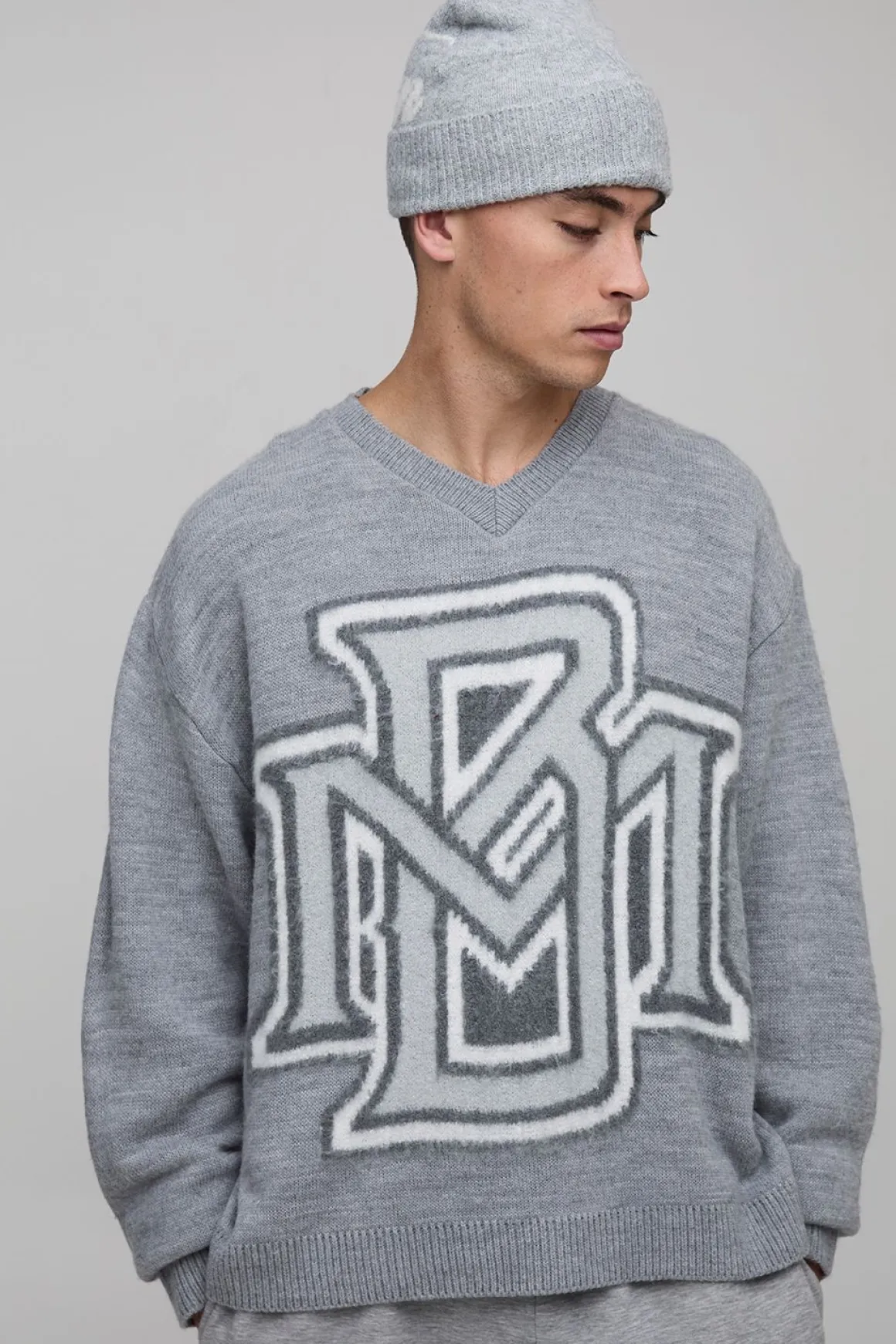 Pull-over surdimensionné, style boxy, en boucle brossée varsity tricotée