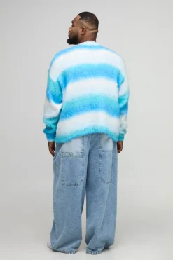 Pull-over tricoté boxy oversize à rayures brossées
