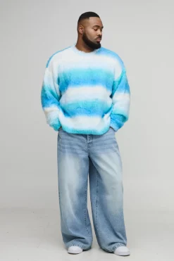 Pull-over tricoté boxy oversize à rayures brossées