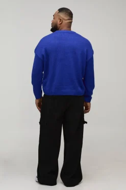 Pull-over tricoté brossé à coupe boxy Plus Basic
