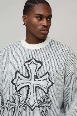 Pull-over tricoté à jacquard croisé, grand, surdimensionné, carré et duveteux