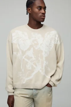 boohooMAN Pull-over tricoté jacquard Renaissance surdimensionné et à coupe carrée<Homme Maille|Mailles