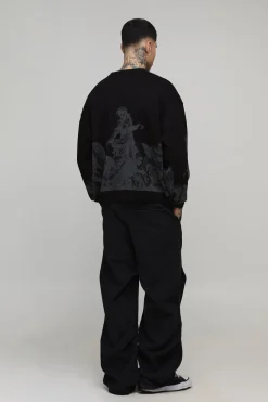 boohooMAN Pull-over tricoté oversize, taille longue, Renaissance, brodé, en jacquard<Homme Tout Afficher|Mailles Tall