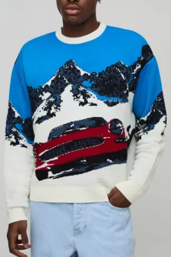 boohooMAN Pull-over tricoté surdimensionné à coupe carrée et motif jacquard style ski<Homme Maille|Mailles