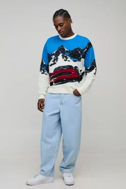boohooMAN Pull-over tricoté surdimensionné à coupe carrée et motif jacquard style ski<Homme Maille|Mailles