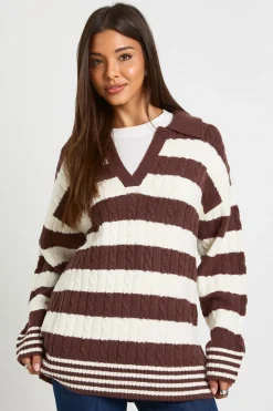 boohoo Pull rayé à col en V<Femme Pulls Et Gilets|Toutes Les Mailles