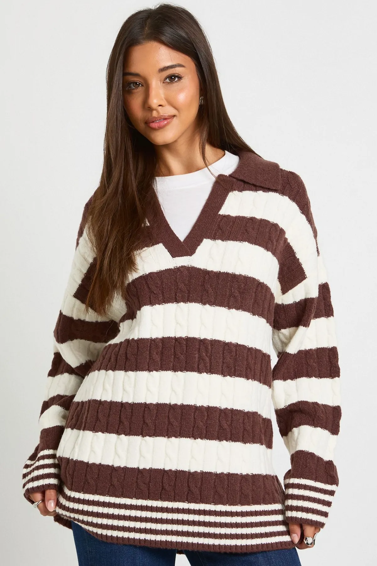 boohoo Pull rayé à col en V<Femme Pulls Et Gilets|Toutes Les Mailles