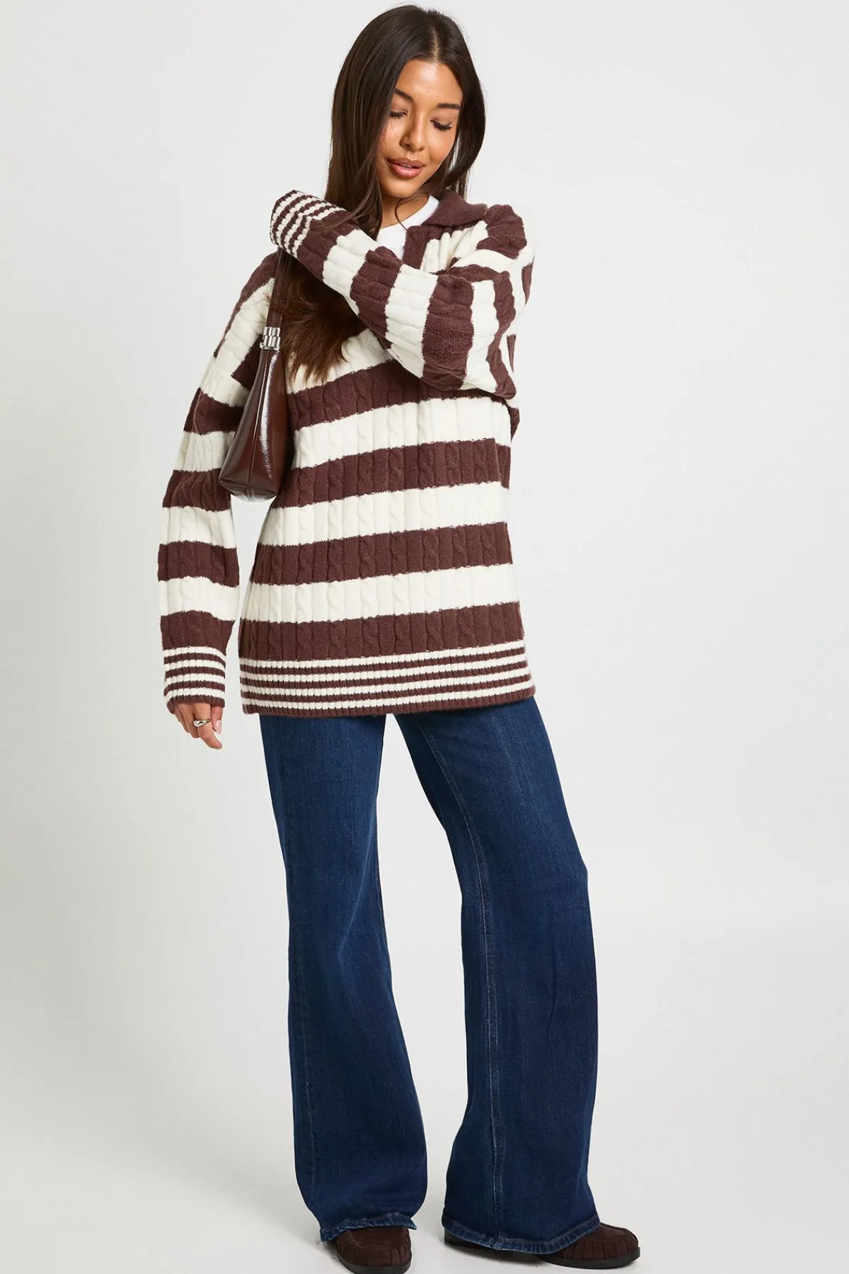 boohoo Pull rayé à col en V<Femme Pulls Et Gilets|Toutes Les Mailles