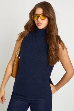 Pull sans manches à col roulé super doux