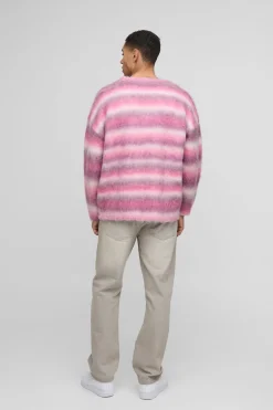 Pull surdimensionné, carré, en maille brossée à rayures et col en V