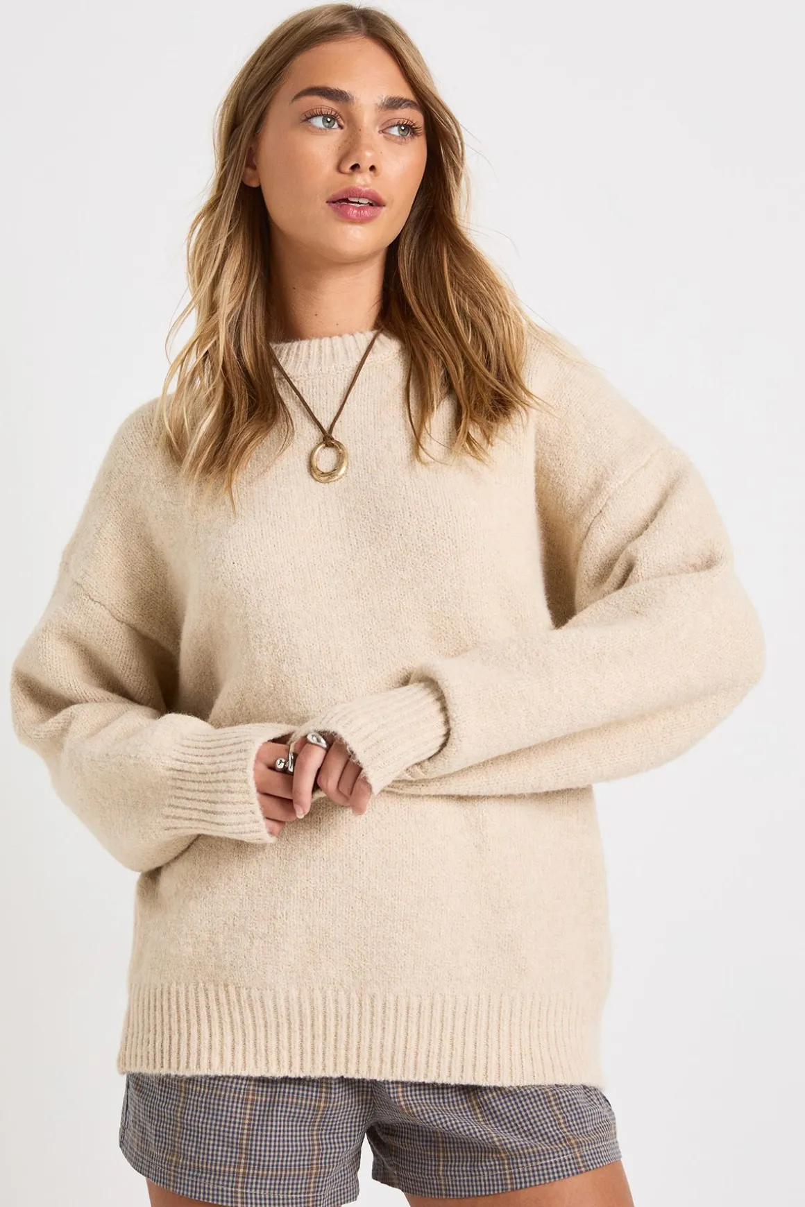 Pull surdimensionné à col rond en tricot épais ultra doux