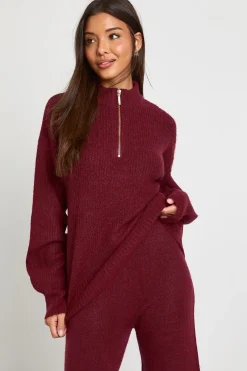 boohoo Pull surdimensionné à col zippé ultra doux et pantalon à jambes larges coordonné<Femme Pulls Et Gilets|Toutes Les Mailles