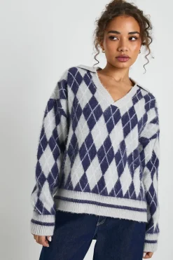 boohoo Pull surdimensionné en maille douce à col argyle<Femme Pulls Et Gilets|Toutes Les Mailles