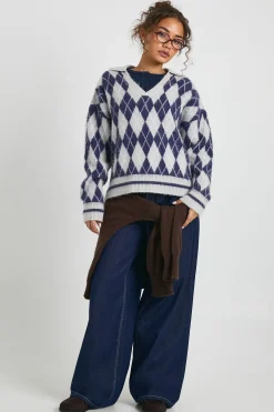 boohoo Pull surdimensionné en maille douce à col argyle<Femme Pulls Et Gilets|Toutes Les Mailles