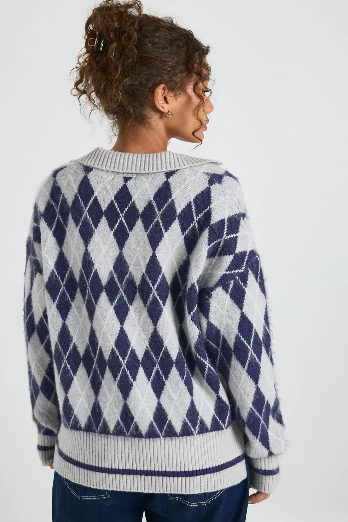 boohoo Pull surdimensionné en maille douce à col argyle<Femme Pulls Et Gilets|Toutes Les Mailles