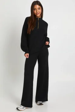 Pull surdimensionné super doux à col zippé et pantalon à jambes larges coordonné