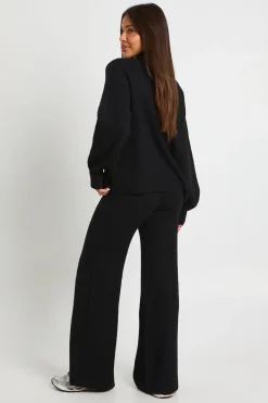 Pull surdimensionné super doux à col zippé et pantalon à jambes larges coordonné