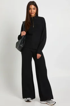 Pull surdimensionné super doux à col zippé et pantalon à jambes larges coordonné
