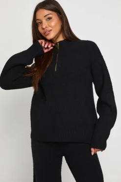 Pull surdimensionné super doux à col zippé et pantalon à jambes larges coordonné